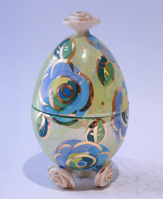 Rose Footed Easter Egg in Blue Rose on Green - MaryRoseYoung