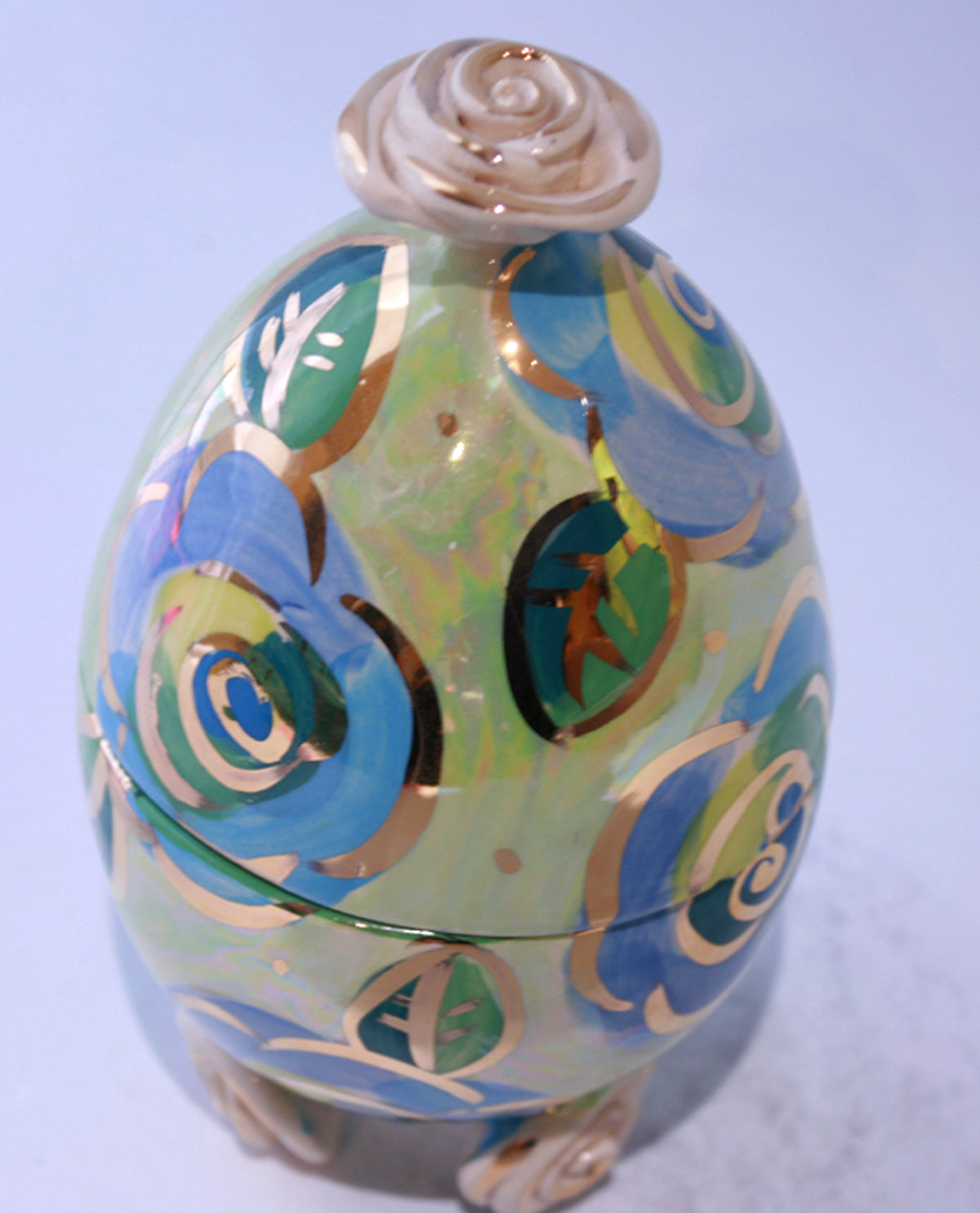 Rose Footed Easter Egg in Blue Rose on Green - MaryRoseYoung