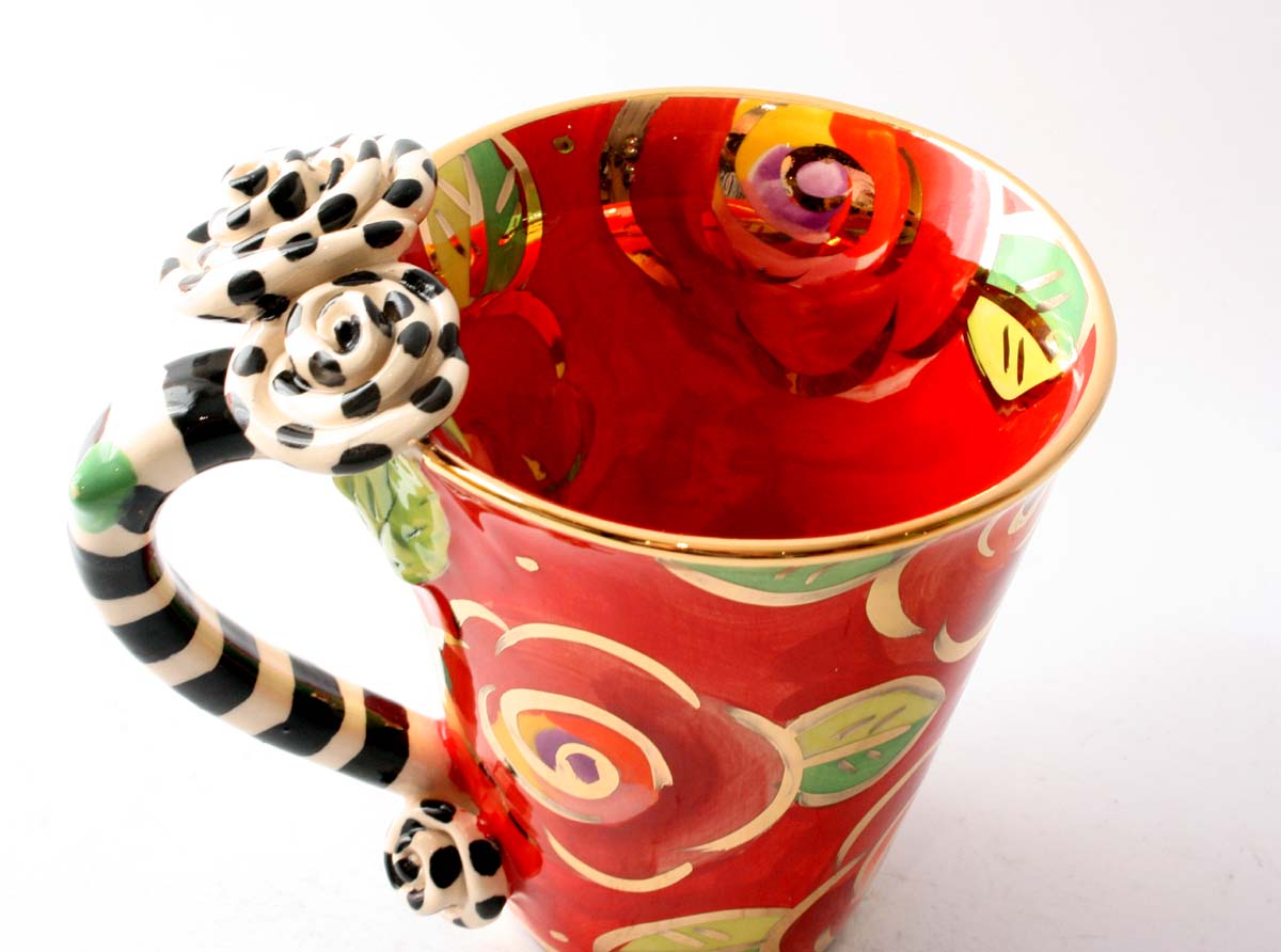 Polka Rose Handled Mug in Red New Rose - MaryRoseYoung