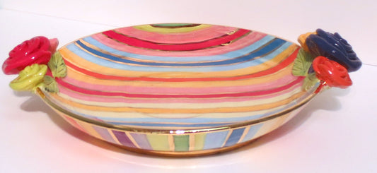 Rose Edged Dinner Plate "Lustred Stripe" - MaryRoseYoung