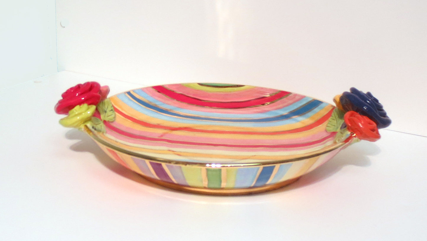 Rose Edged Dinner Plate "Lustred Stripe" - MaryRoseYoung