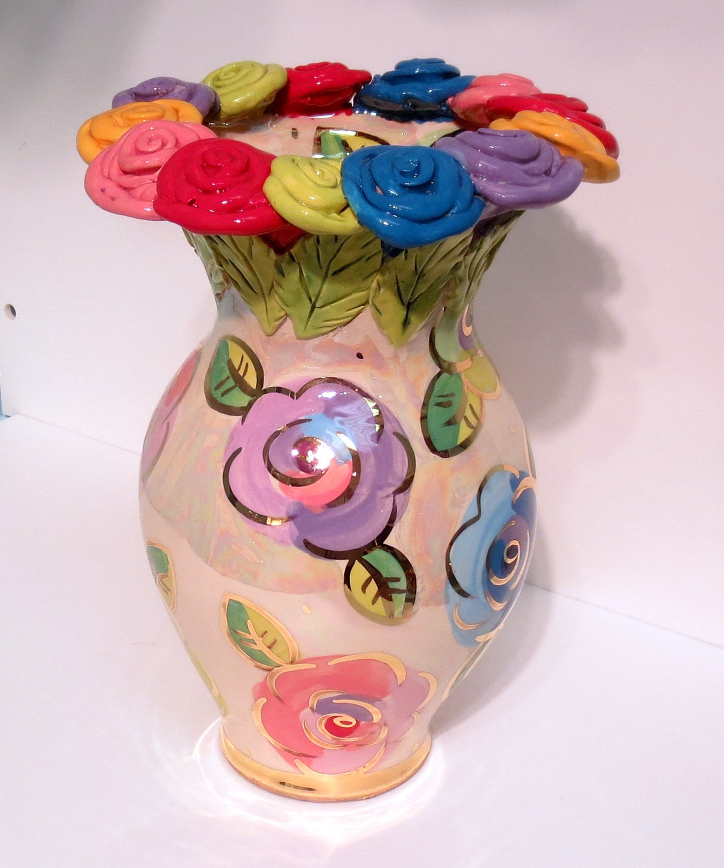 Large Rose Encrusted Vase - MaryRoseYoung