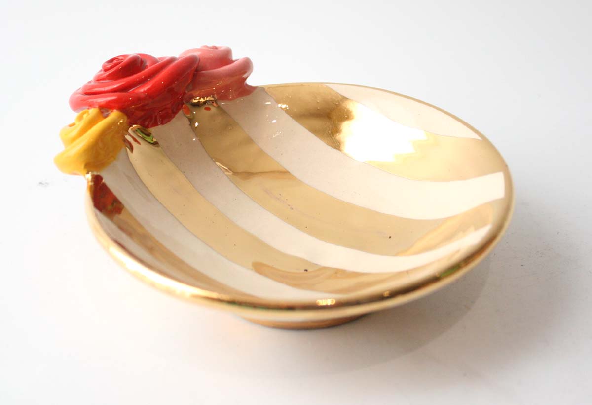Rose Saucer in Gold and White Stripe - MaryRoseYoung