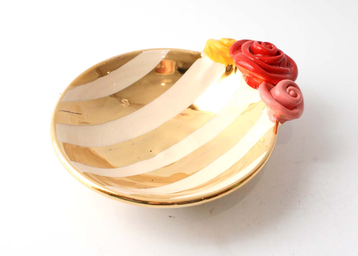 Rose Saucer in Gold and White Stripe - MaryRoseYoung