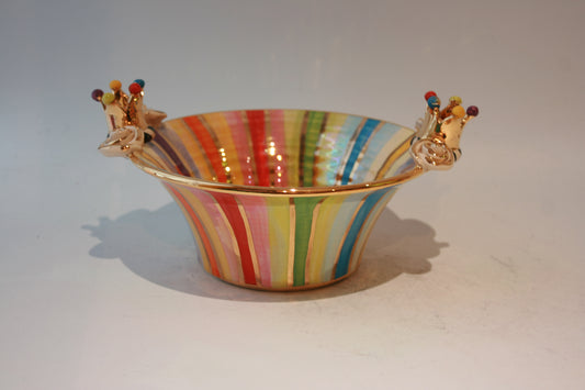 Small Crown Edged Serving Bowl in Lustred Stripe - MaryRoseYoung