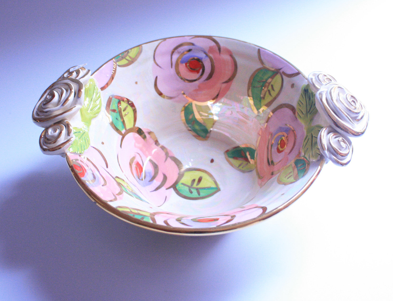 Small Rose Edged Serving Bowl Pale Roses Pink - MaryRoseYoung