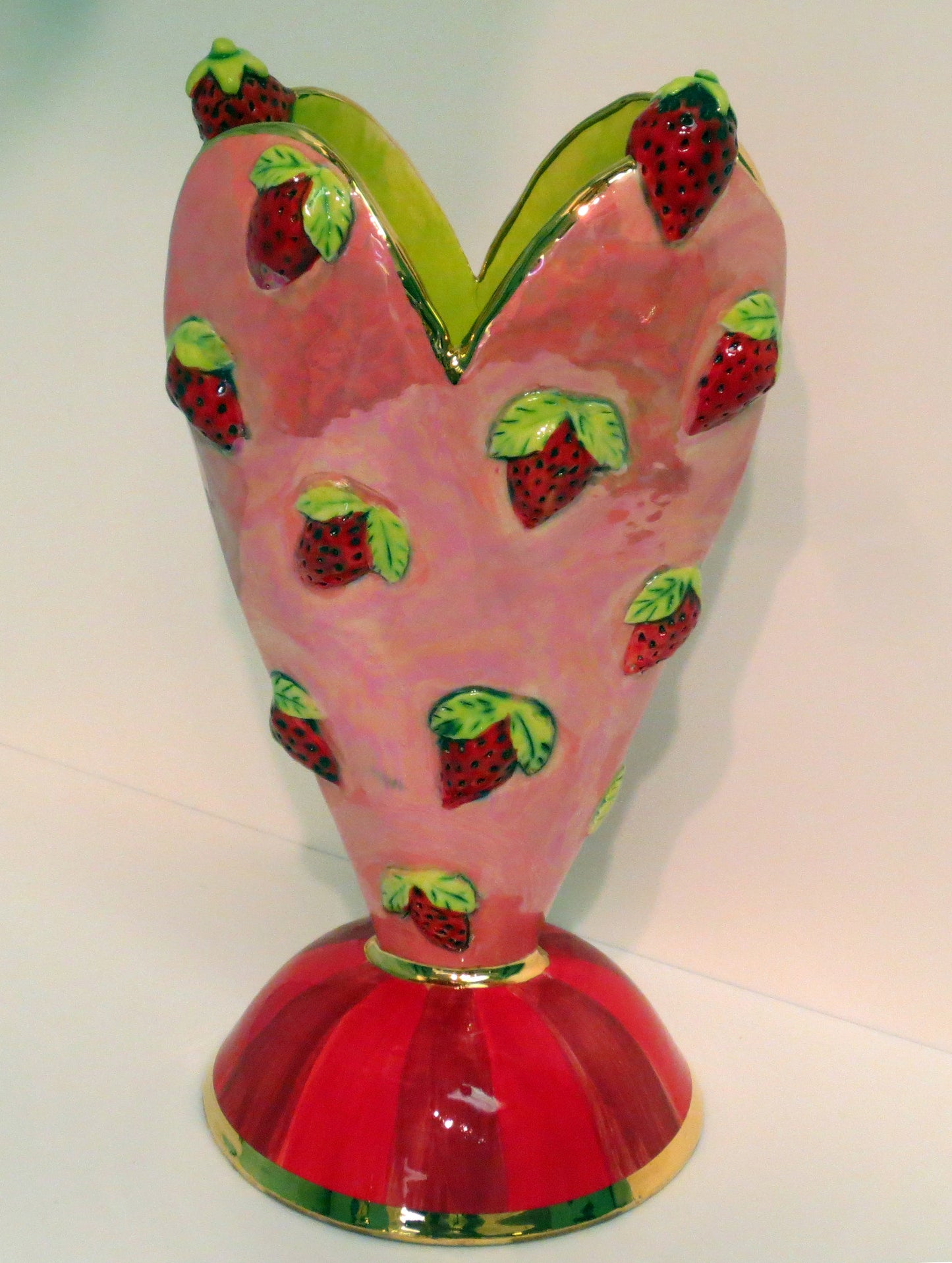 Strawberry Studded Medium Heart Vase - MaryRoseYoung