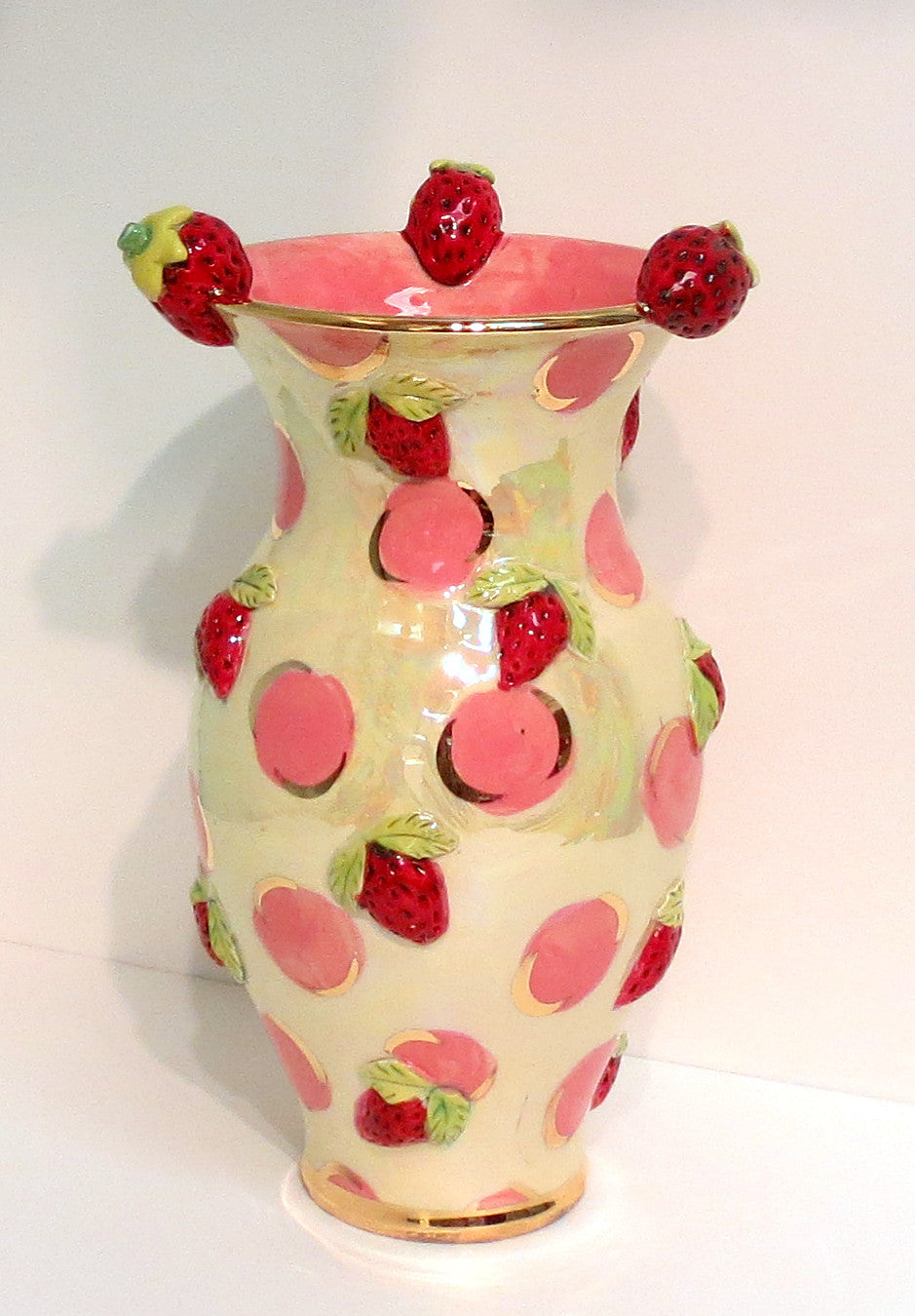 Medium Strawberry Vase "Pink Dots" - MaryRoseYoung