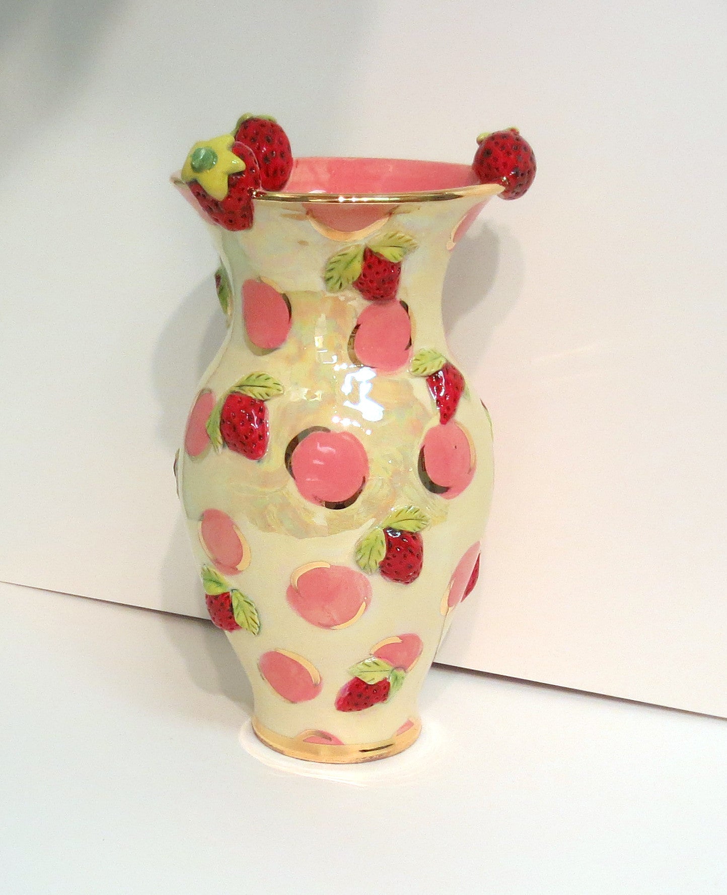 Medium Strawberry Vase "Pink Dots" - MaryRoseYoung