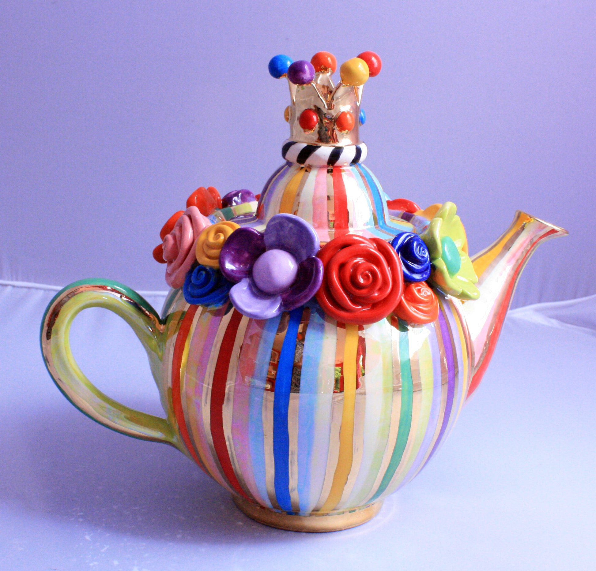 Crown Lidded Medium Teapot "Lustred Stripe" - MaryRoseYoung