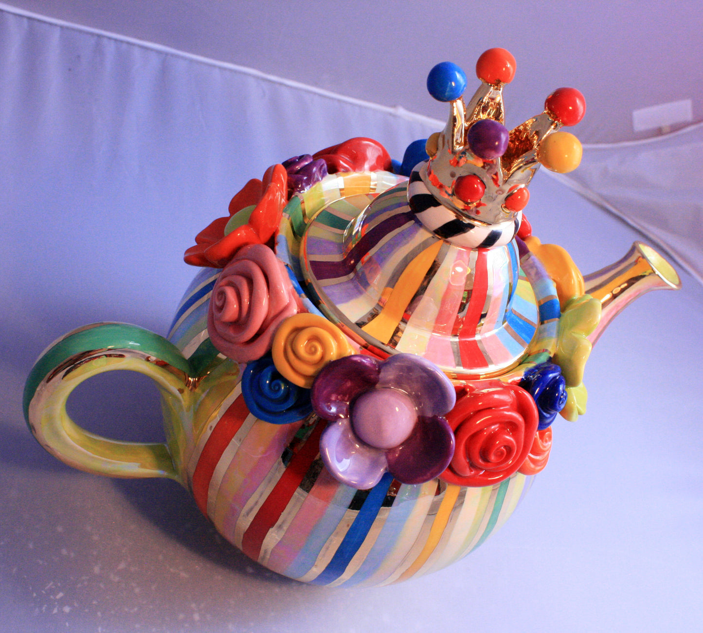 Crown Lidded Medium Teapot "Lustred Stripe" - MaryRoseYoung