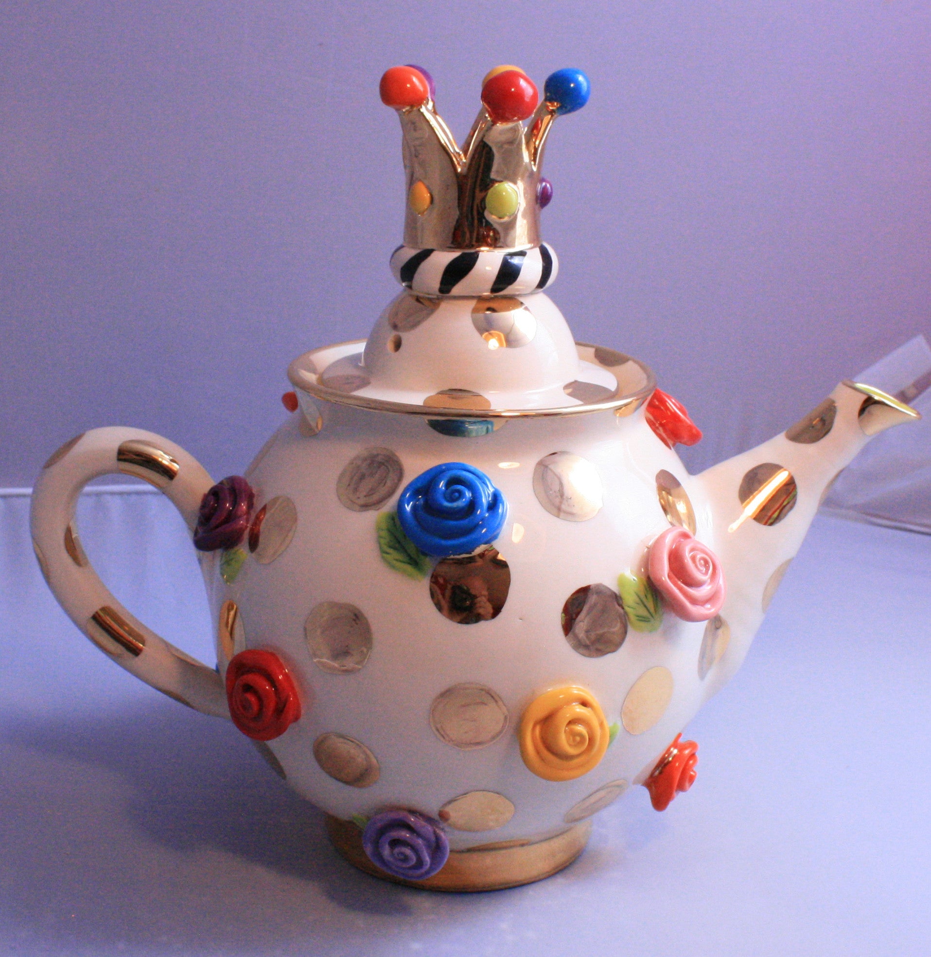 Medium Teapot Rose Studded Gold Dots - MaryRoseYoung