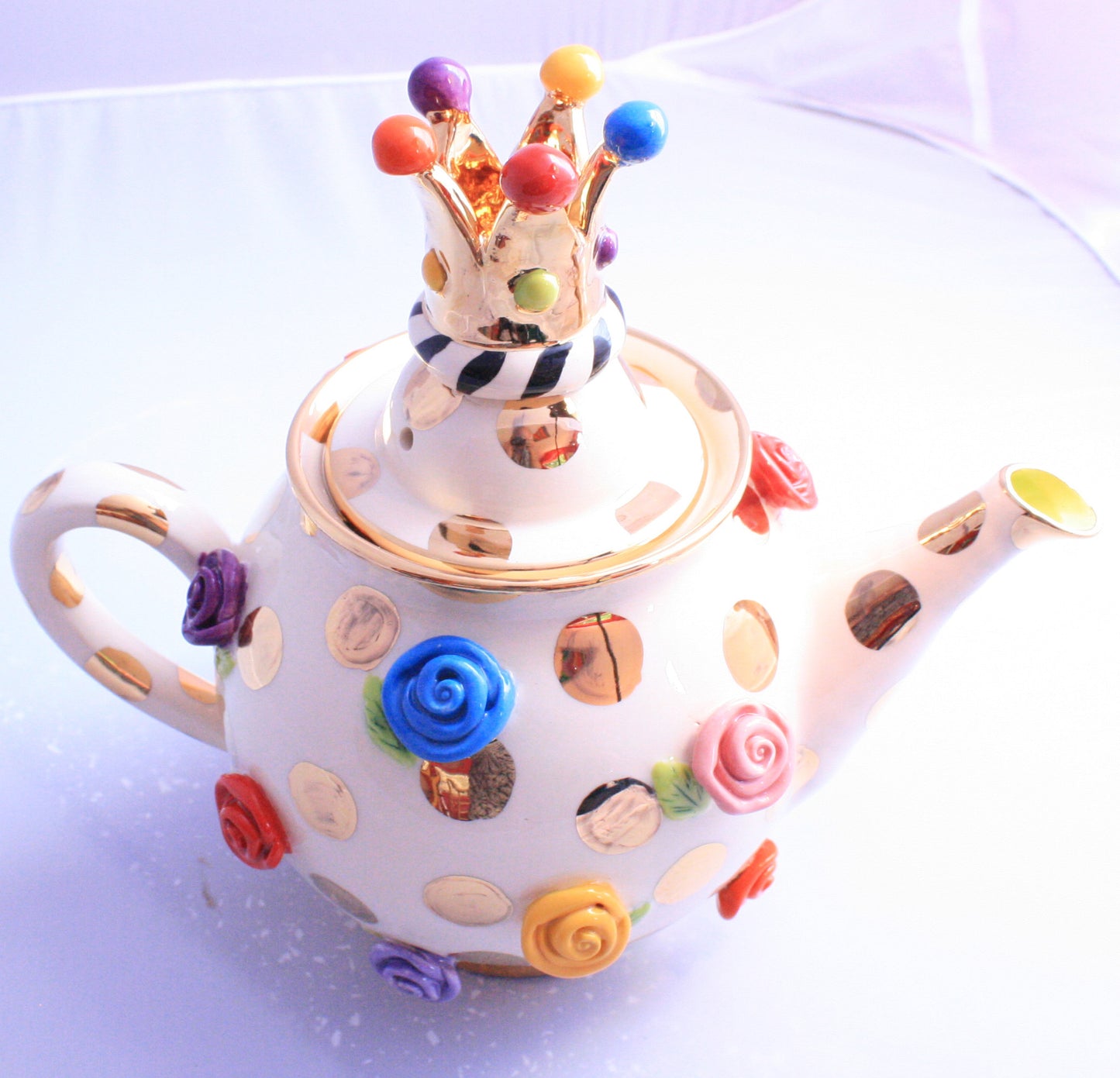 Medium Teapot Rose Studded Gold Dots - MaryRoseYoung