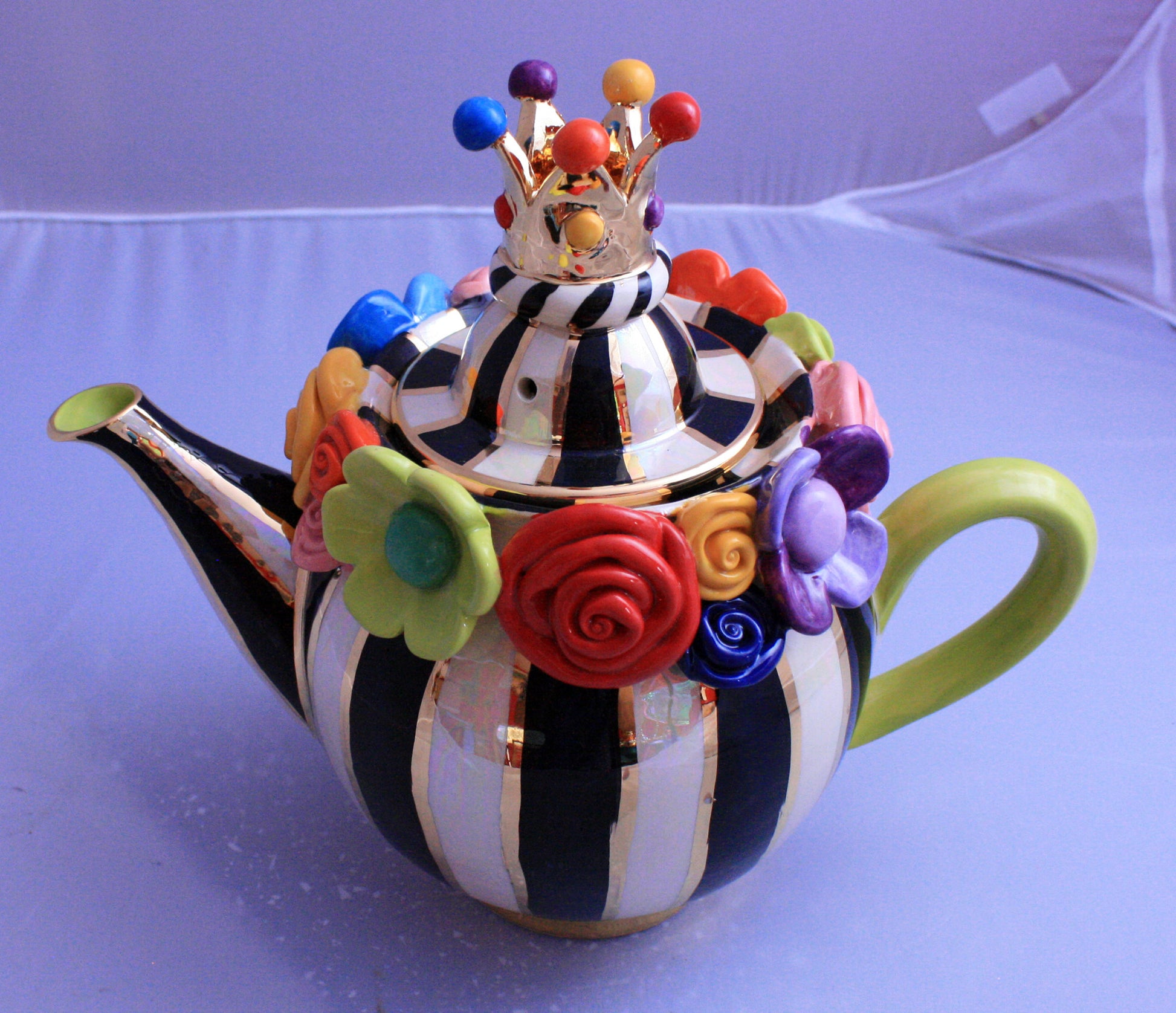 Multiflower Encrusted Medium Teapot Black and White - MaryRoseYoung