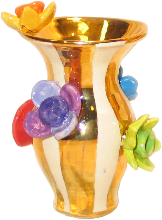 Tiny Multiflower Studded Vase Gold Stripes - MaryRoseYoung