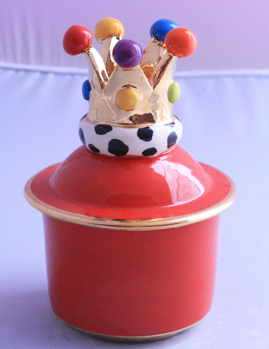 Crown Lidded Tiny Pot Bright Red - MaryRoseYoung