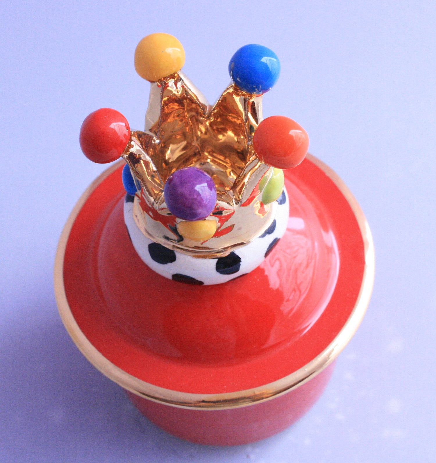 Crown Lidded Tiny Pot Bright Red - MaryRoseYoung