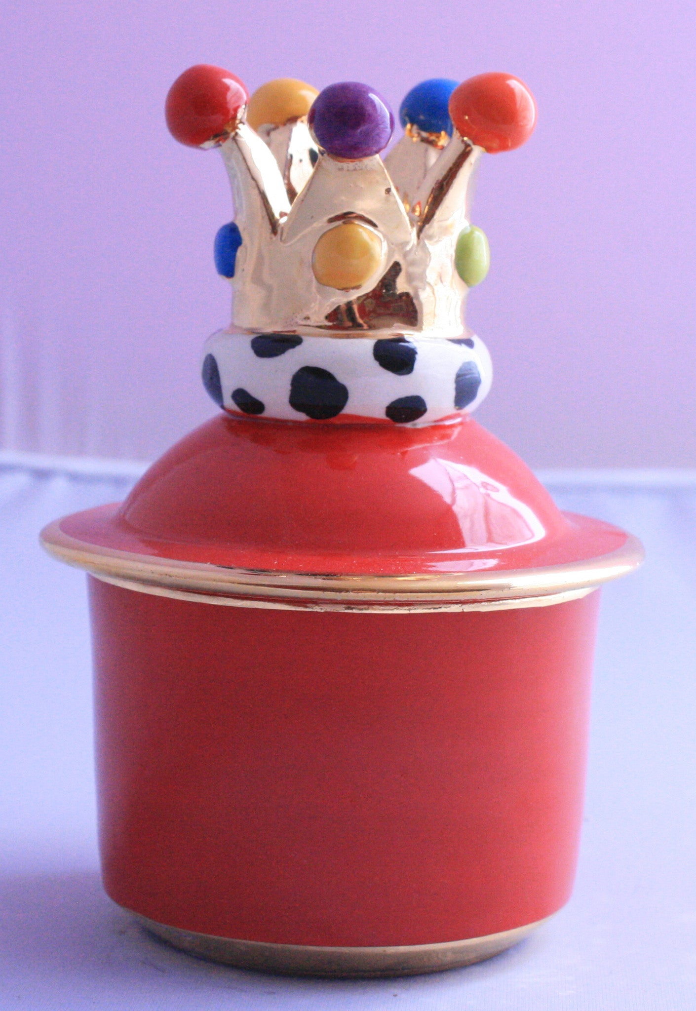 Crown Lidded Tiny Pot Bright Red - MaryRoseYoung