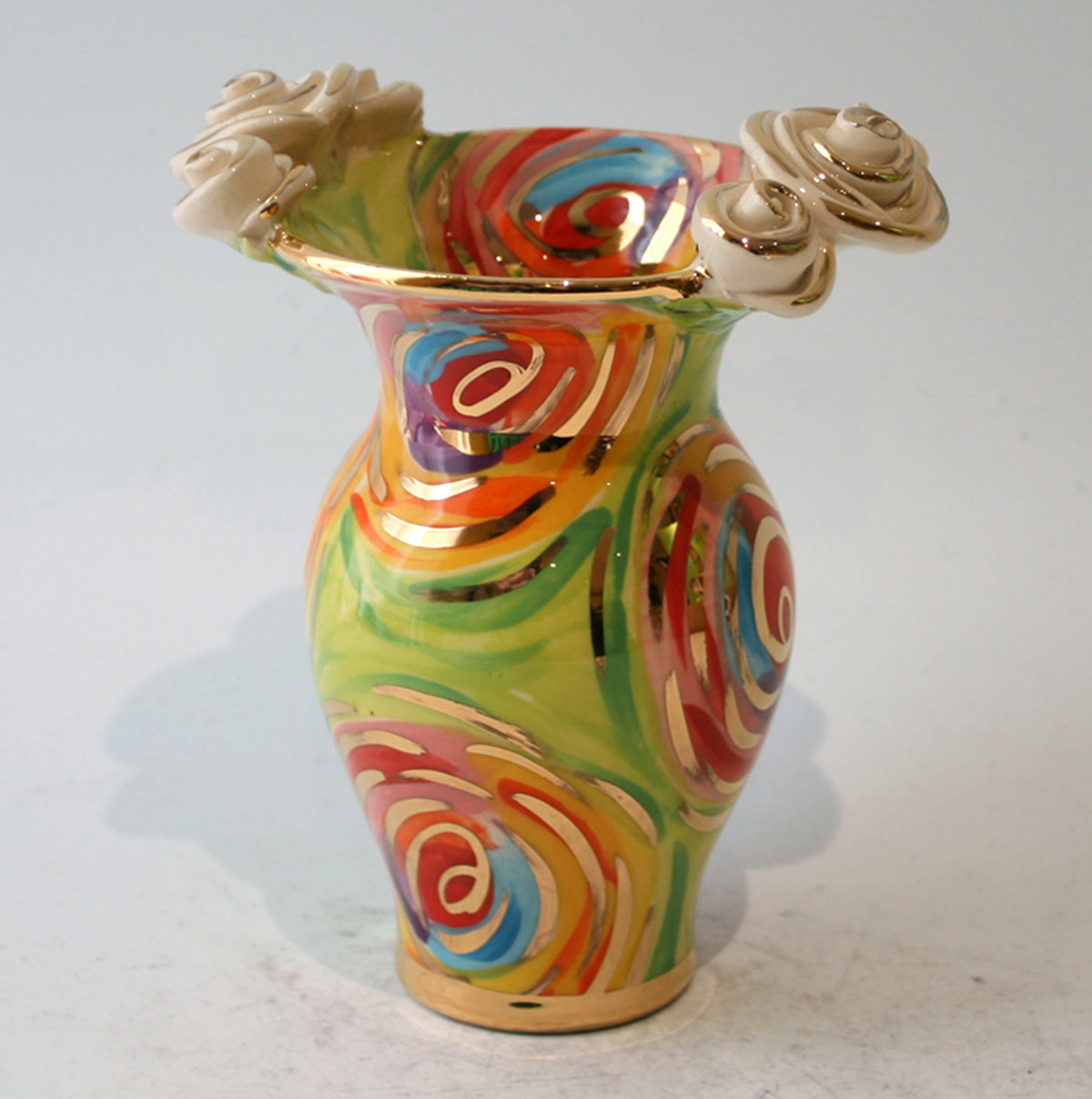 Tiny Rose Edged Vase in Green Swirls - MaryRoseYoung