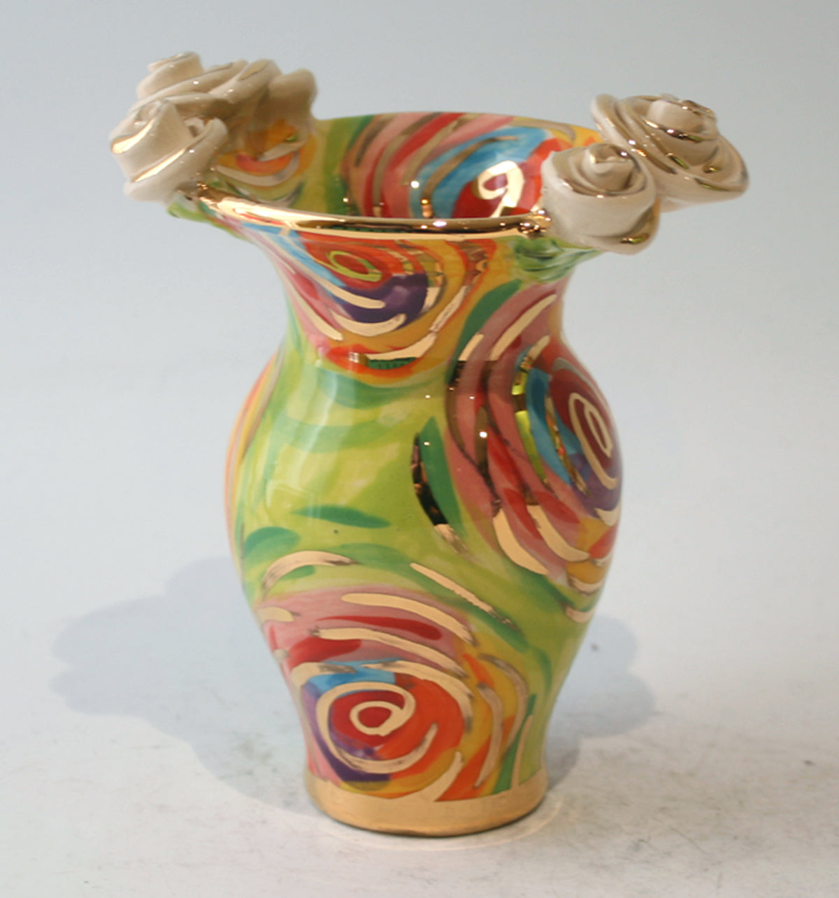 Tiny Rose Edged Vase in Green Swirls - MaryRoseYoung