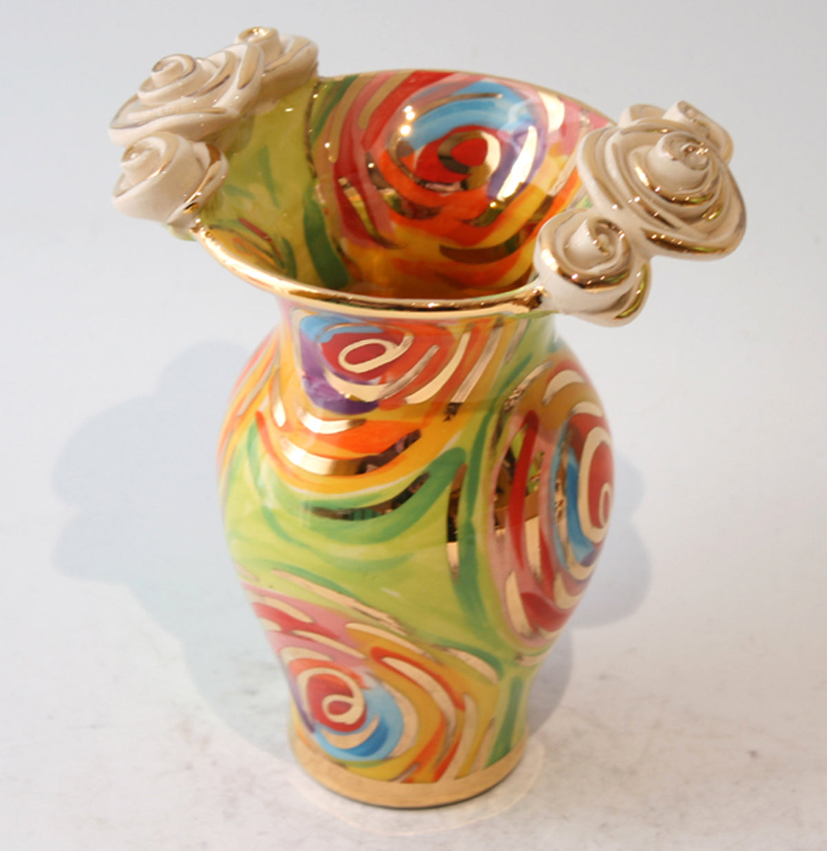 Tiny Rose Edged Vase in Green Swirls - MaryRoseYoung