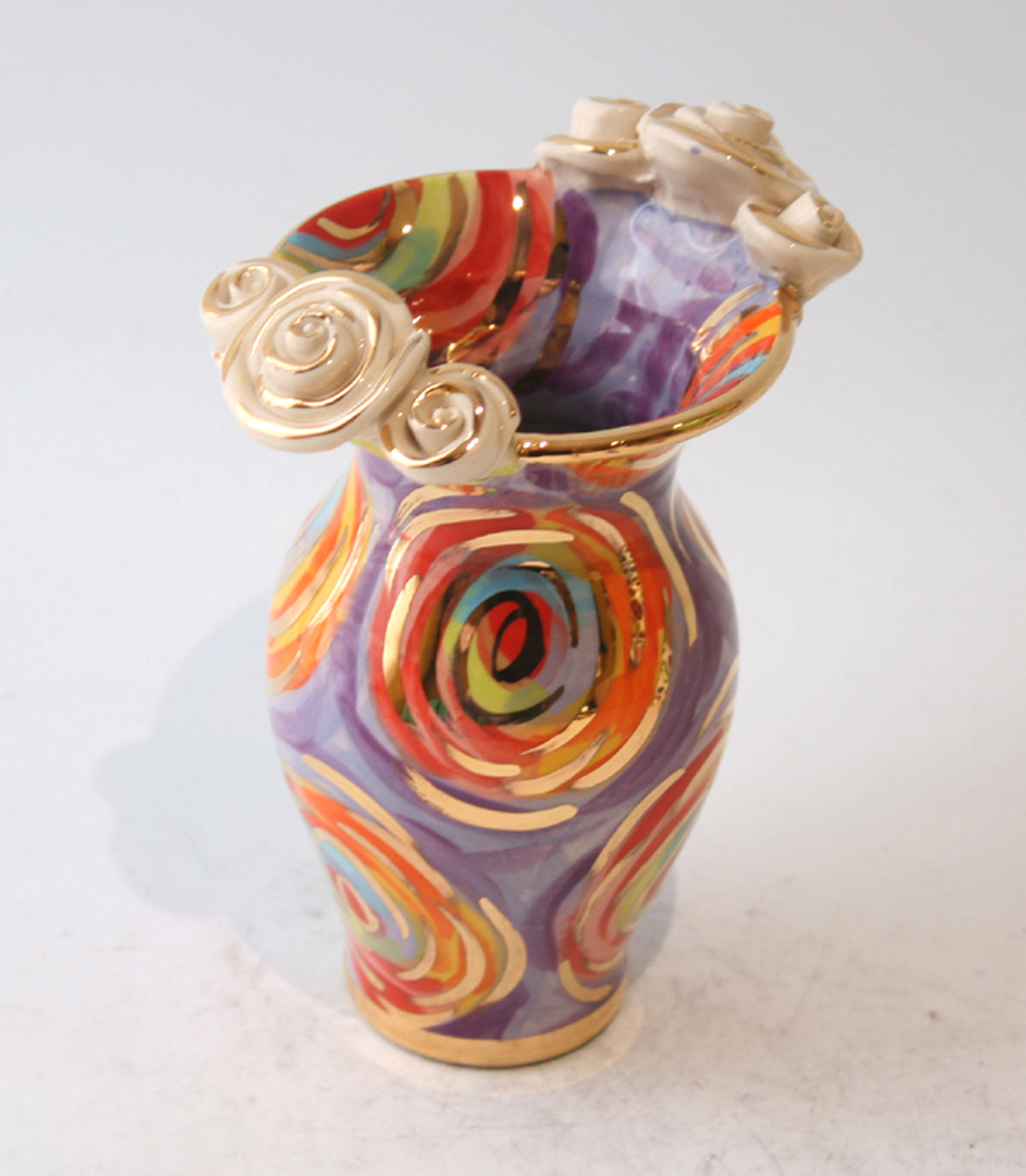 Tiny Rose Edged Vase in Purple Swirls - MaryRoseYoung