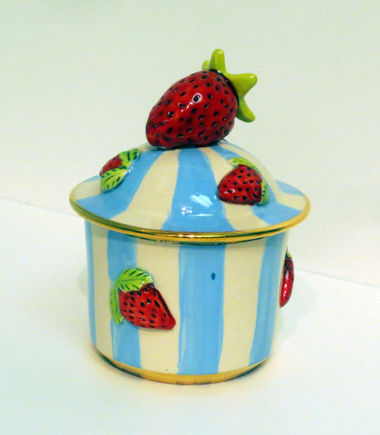 Little Pot with Strawberries Blue and Lemon - MaryRoseYoung