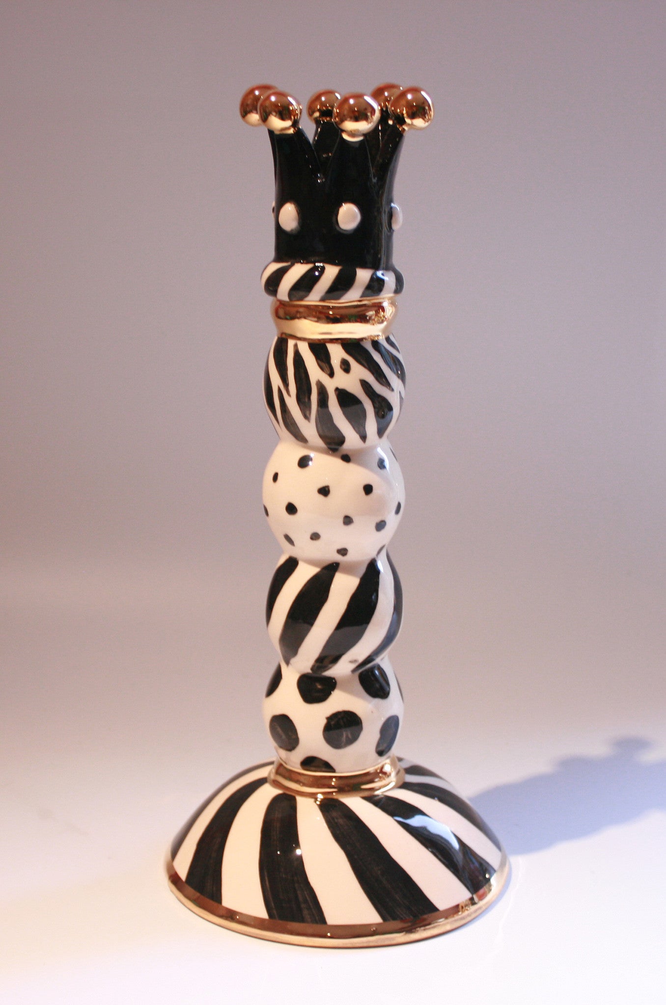 Crown Beaded Candlestick "Black and White"(A) - MaryRoseYoung