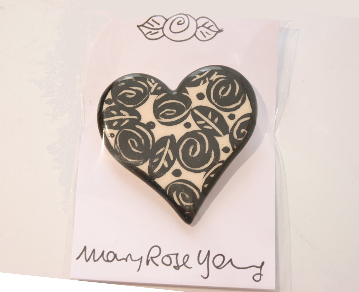 Brooch Heart Negative Rose - MaryRoseYoung