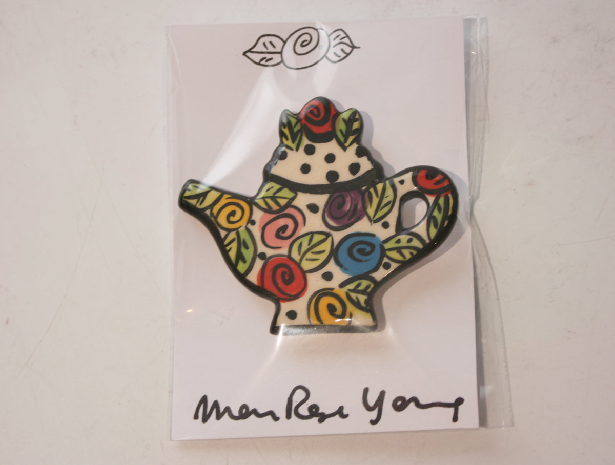 Brooch Teapot Block Rose - MaryRoseYoung