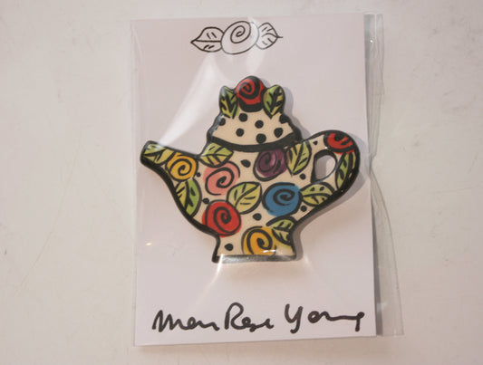 Brooch Teapot Block Rose - MaryRoseYoung