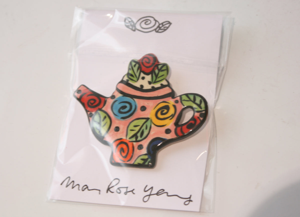 Teapot Brooch Block Rose Pink - MaryRoseYoung