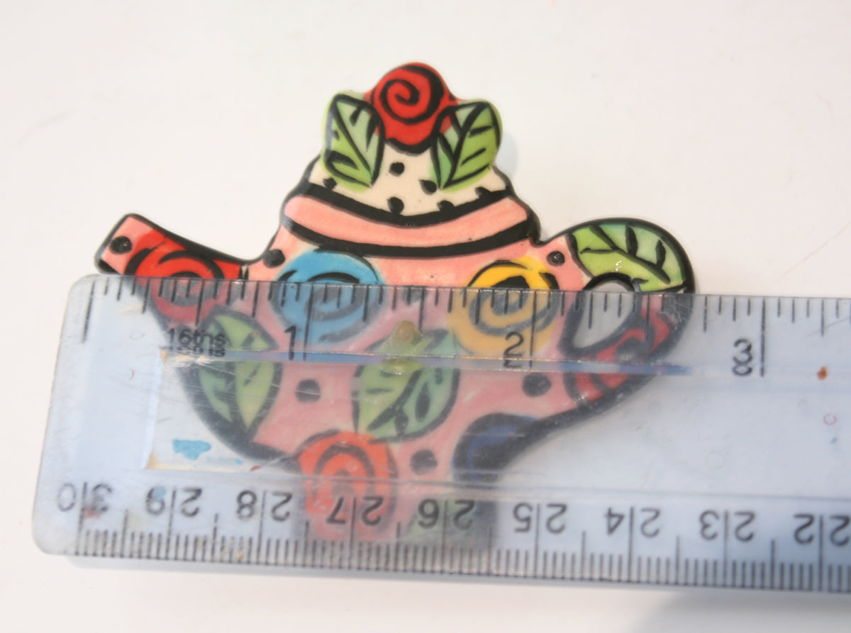 Teapot Brooch Block Rose Pink - MaryRoseYoung