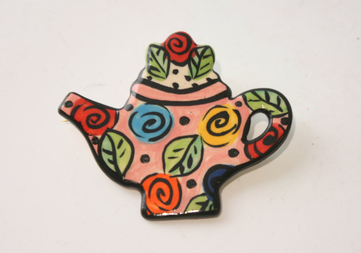 Teapot Brooch Block Rose Pink - MaryRoseYoung