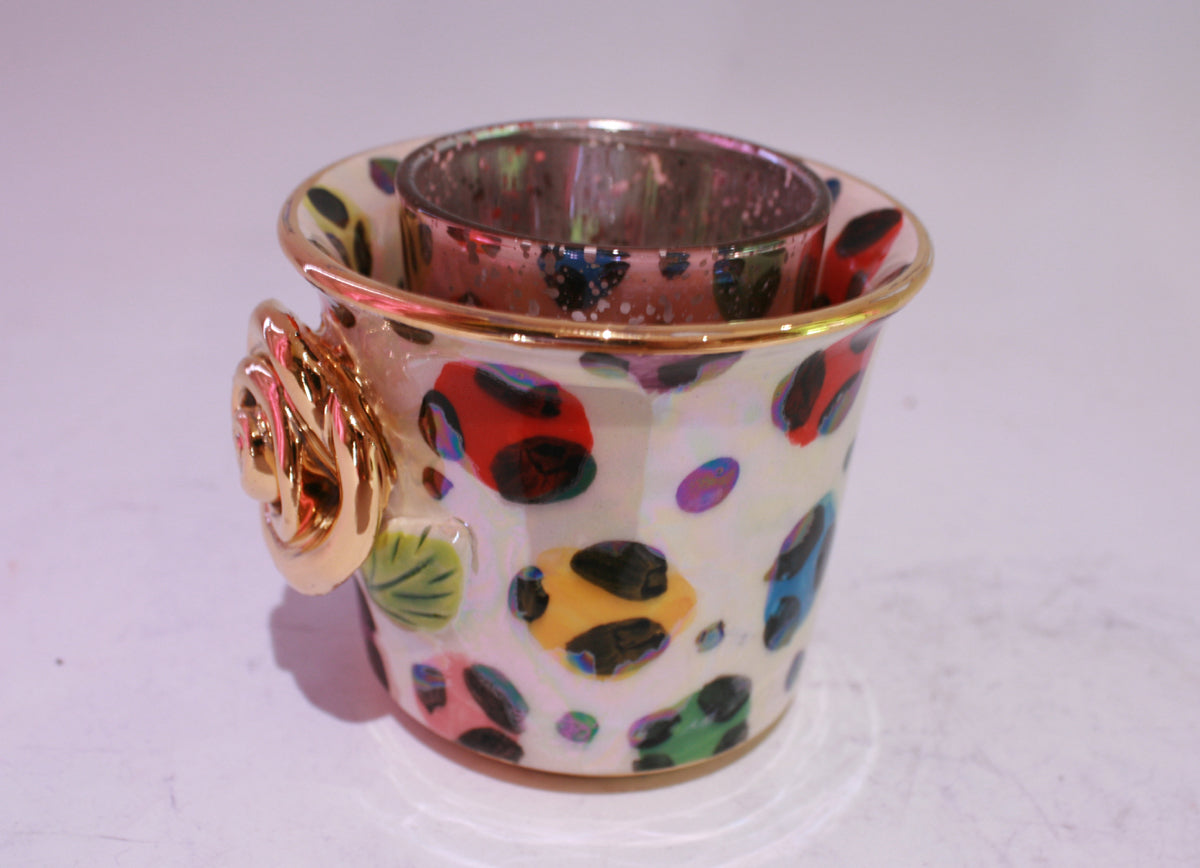 Rose Studded Tea Light Jar Coloured Leopard - MaryRoseYoung