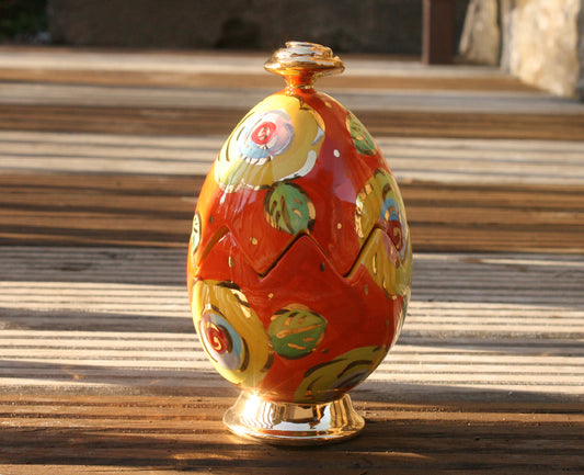 Rose Lidded Easter Egg on Plinth Gold New Rose Orange - MaryRoseYoung