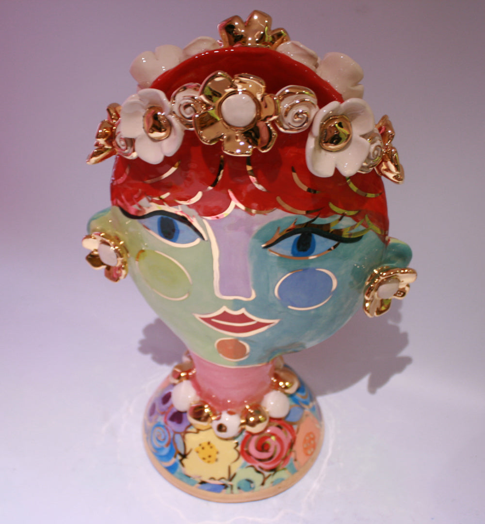 Large Encrusted Face Vase "Jade" - MaryRoseYoung