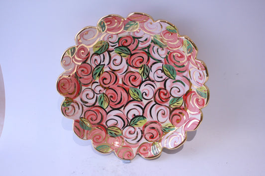 Fluted Serving Dish Pink Rosebush - MaryRoseYoung