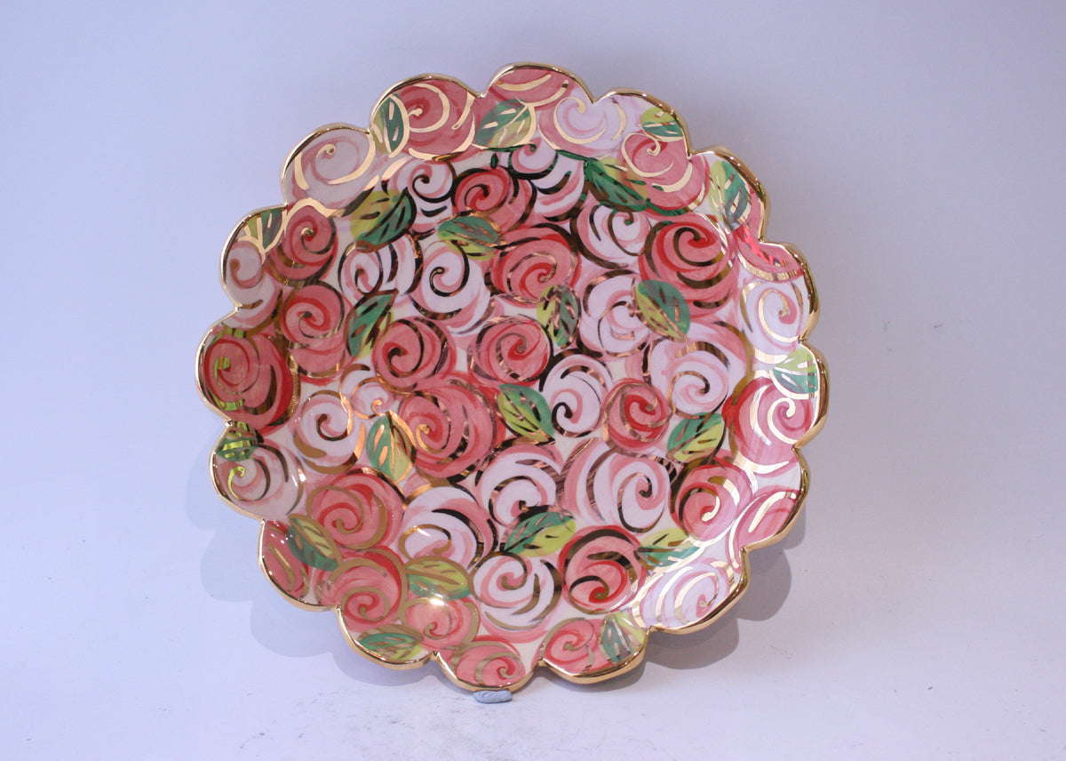 Fluted Serving Dish Pink Rosebush - MaryRoseYoung