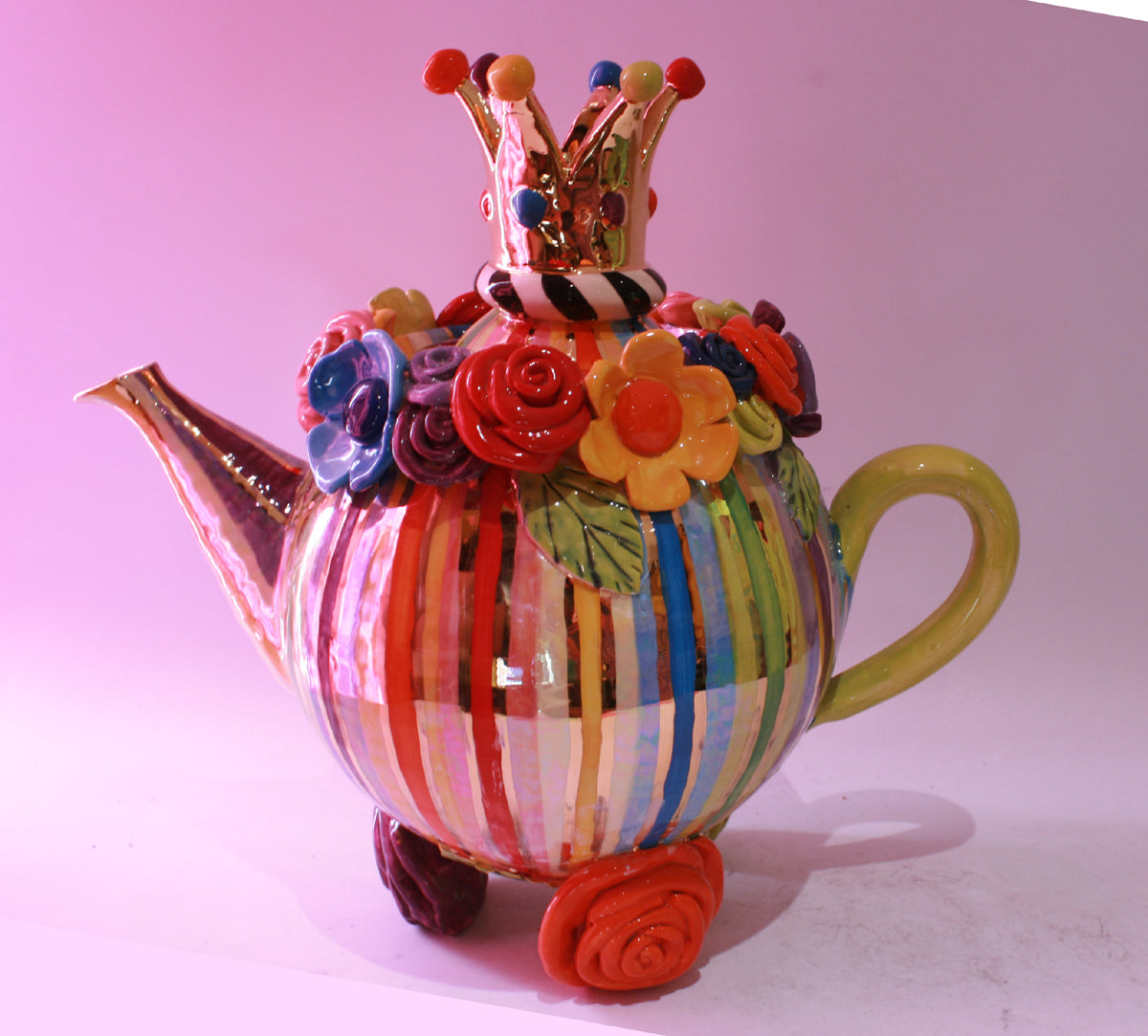 Giant Encrusted Teapot on 3 Rose Feet - MaryRoseYoung