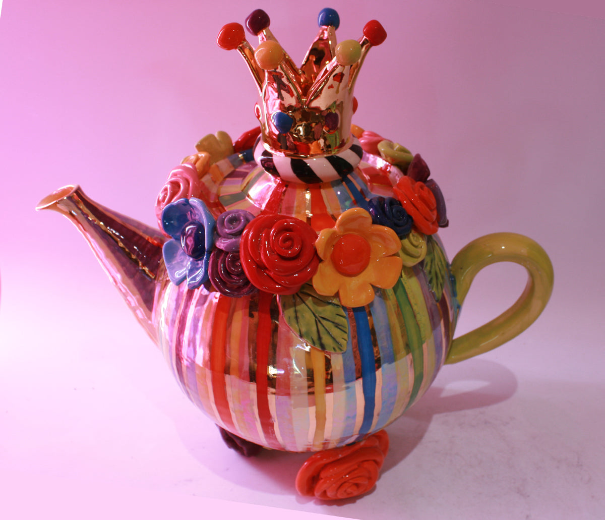 Giant Encrusted Teapot on 3 Rose Feet - MaryRoseYoung