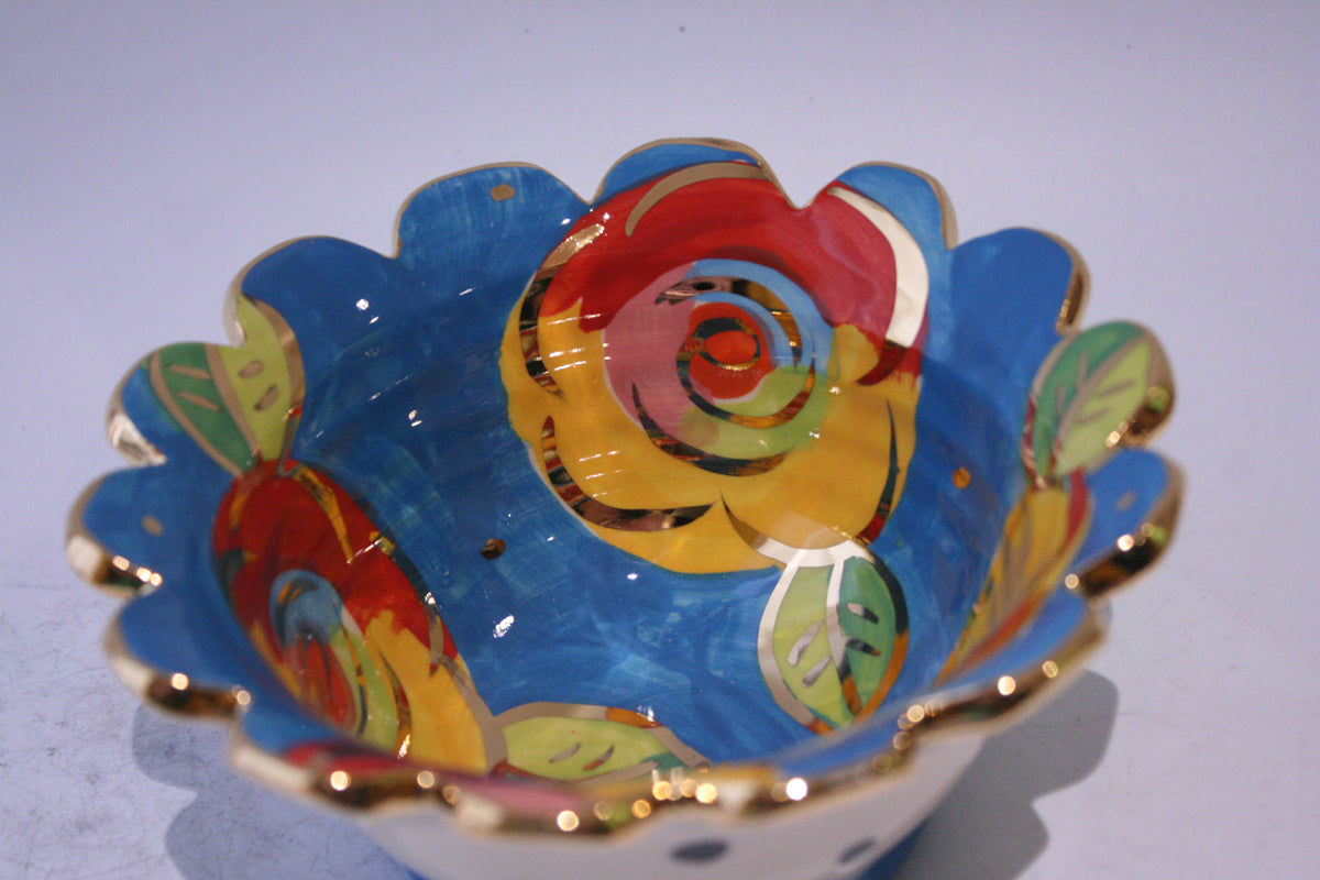 Ice Cream Bowl Gold New Rose Blue with Polka Dots - MaryRoseYoung