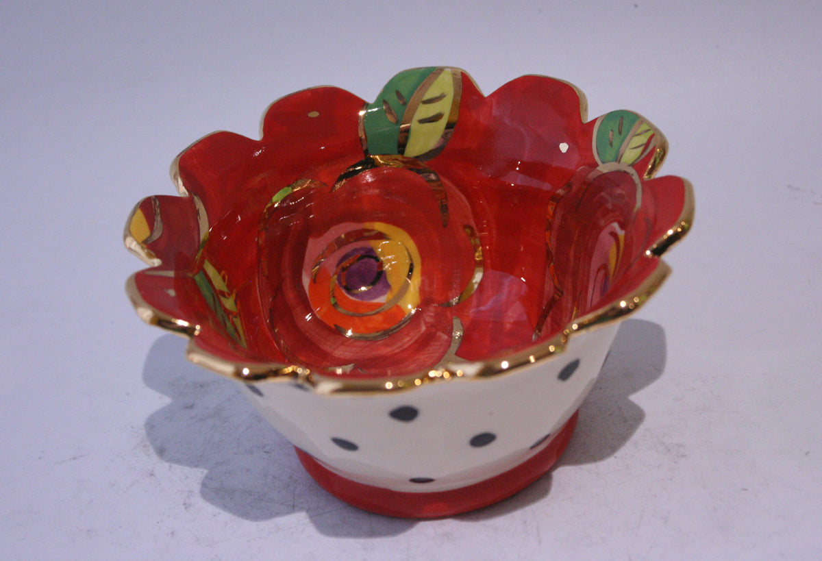 Ice Cream Bowl Gold New Rose Red and Polka Dots - MaryRoseYoung