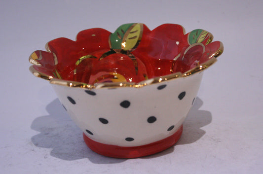 Ice Cream Bowl Gold New Rose Red and Polka Dots - MaryRoseYoung