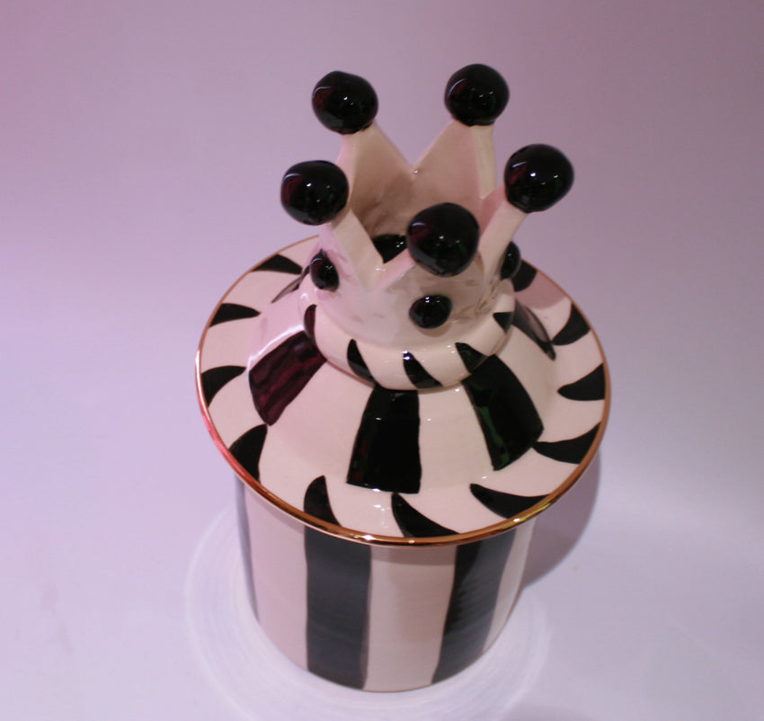 Large Crown Lidded Tea Caddy Black and White - MaryRoseYoung