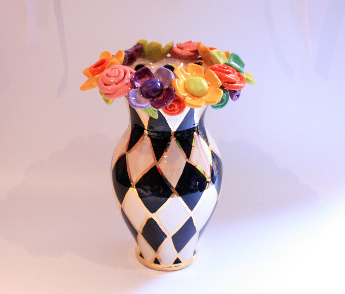Large Multiflower Encrusted Vase Chequer - MaryRoseYoung