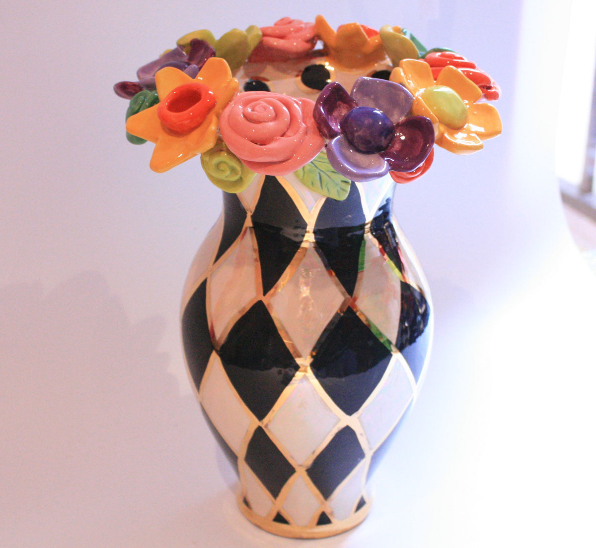 Large Multiflower Encrusted Vase Chequer - MaryRoseYoung