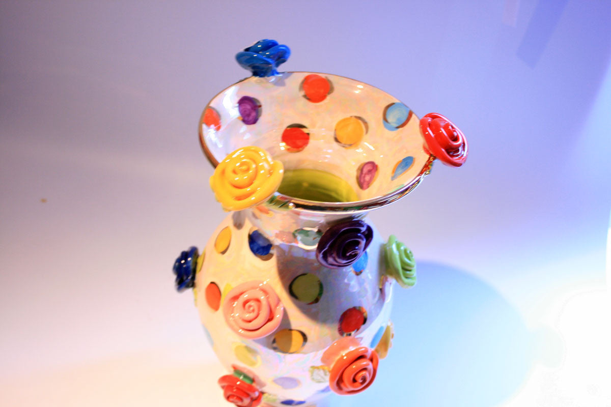Large Rose Studded Vase Coloured Dots - MaryRoseYoung