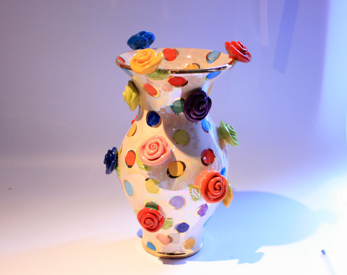 Large Rose Studded Vase Coloured Dots - MaryRoseYoung
