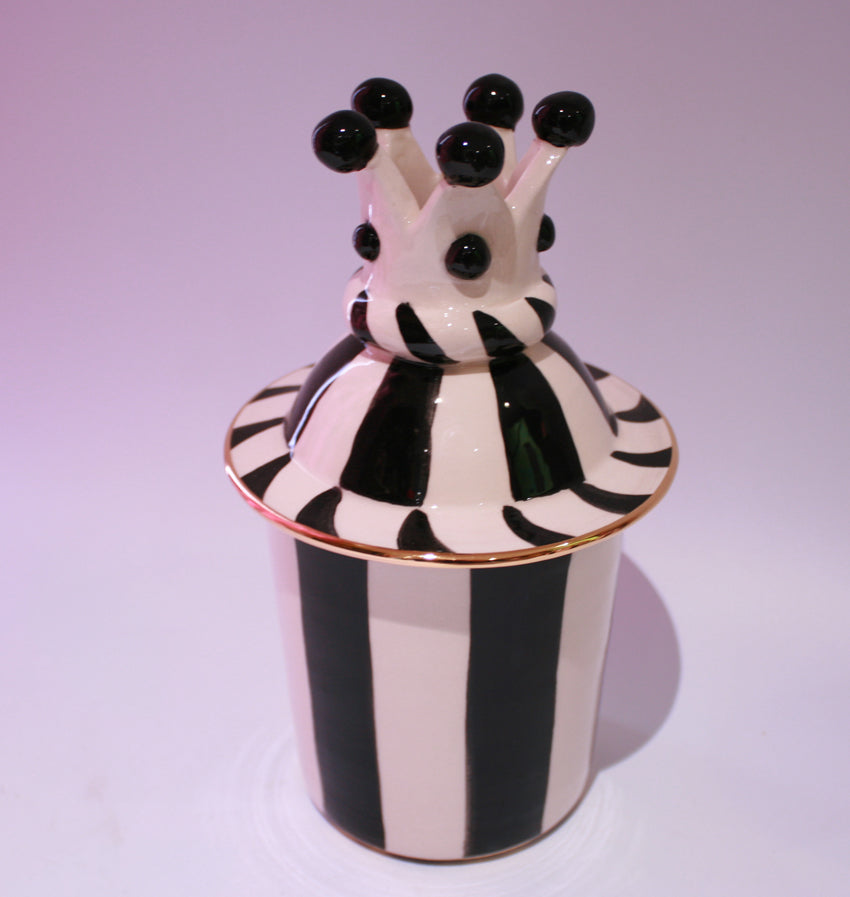 Medium Crown Lidded Tea Caddy Black and White - MaryRoseYoung